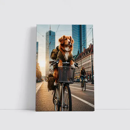 Golden Dog Riding Bicycle City Street