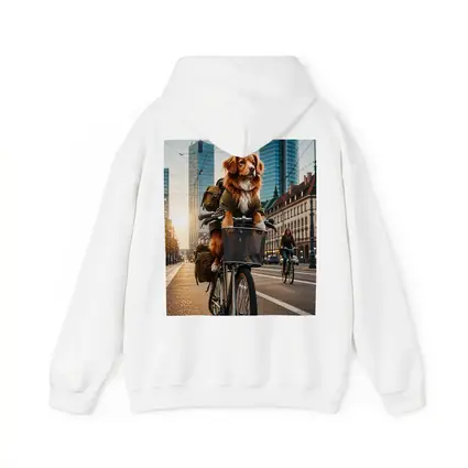 Golden Dog Riding Bicycle City Street