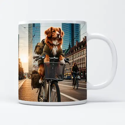Golden Dog Riding Bicycle City Street