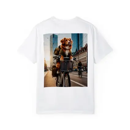 Golden Dog Riding Bicycle City Street
