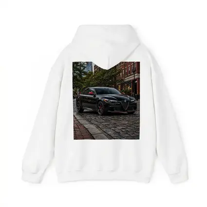 Alfa Romeo Giulia Black on Cobblestone Street