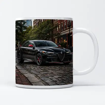 Alfa Romeo Giulia Black on Cobblestone Street