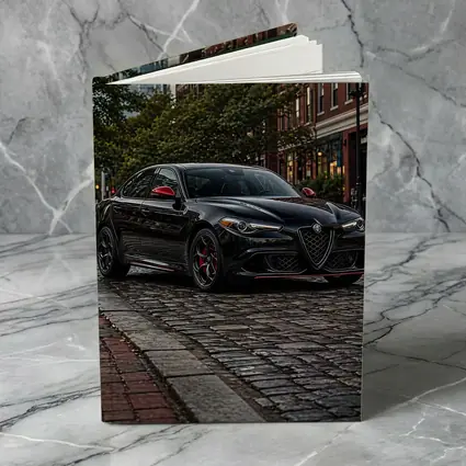 Alfa Romeo Giulia Black on Cobblestone Street