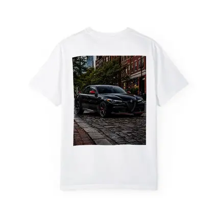 Alfa Romeo Giulia Black on Cobblestone Street