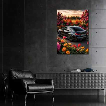 Black BMW M3 Surrounded By Colorful Flowers