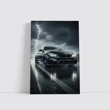 Black BMW M3 in Rainy Thunderstorm