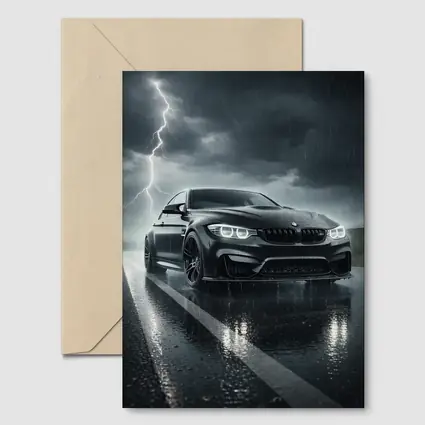 Black BMW M3 in Rainy Thunderstorm