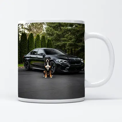 Black BMW M5 Sedan With Dog