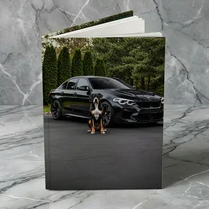 Black BMW M5 Sedan With Dog