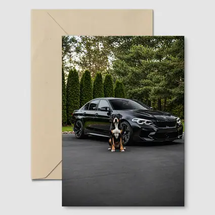 Black BMW M5 Sedan With Dog