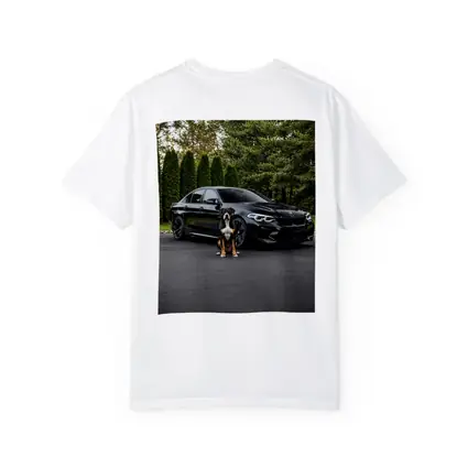 Black BMW M5 Sedan With Dog