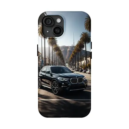 Black BMW X1 Hollywood Palm Tree Street