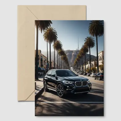 Black BMW X1 Hollywood Palm Tree Street