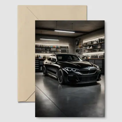 Black BMW Sedan Parked Inside Dark Garage