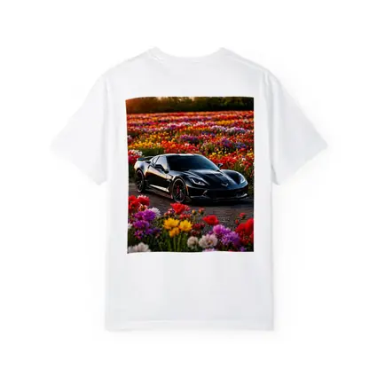 Black Chevrolet Corvette Parked Among Colorful Flowers