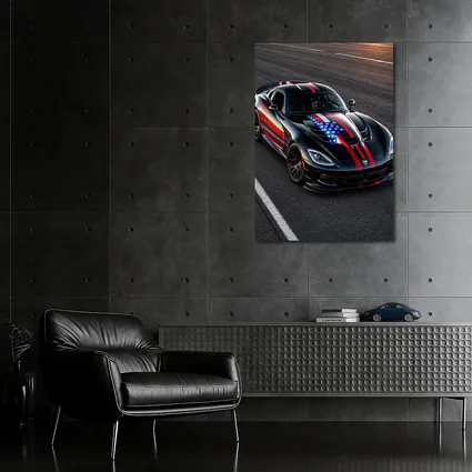 Black Dodge Viper American Flag Race Track