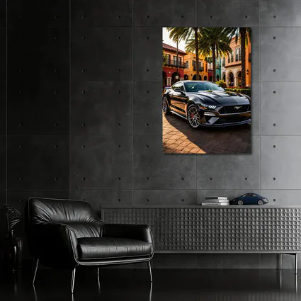 Black Ford Mustang GT Urban Palm Setting