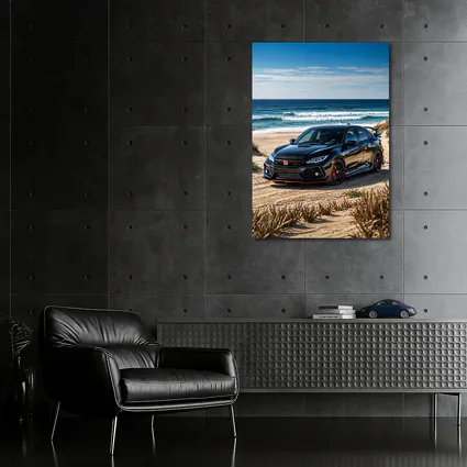 Black Honda Civic Type R Beach