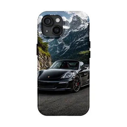 Black Porsche Boxster on Alpine Mountain Road