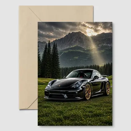 Black Porsche Cayman GT4 Mountain Backdrop