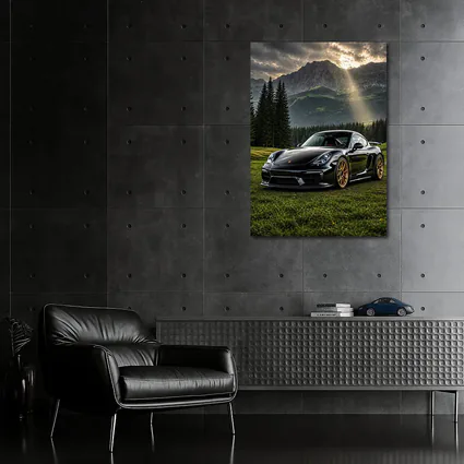 Black Porsche Cayman GT4 Mountain Backdrop
