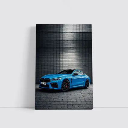 BMW M8 Blue Coupe Urban Wall Background