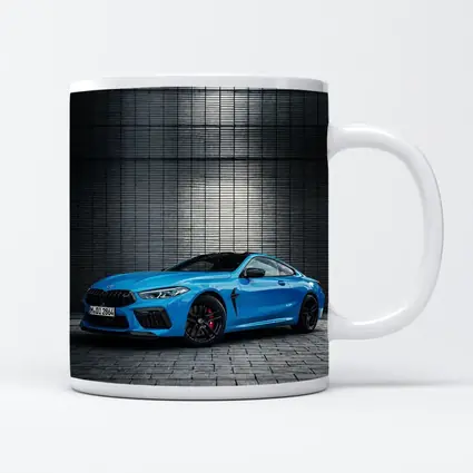 BMW M8 Blue Coupe Urban Wall Background