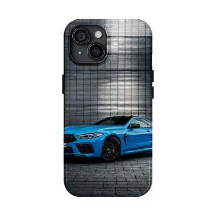 BMW M8 Blue Coupe Urban Wall Background