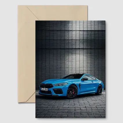 BMW M8 Blue Coupe Urban Wall Background