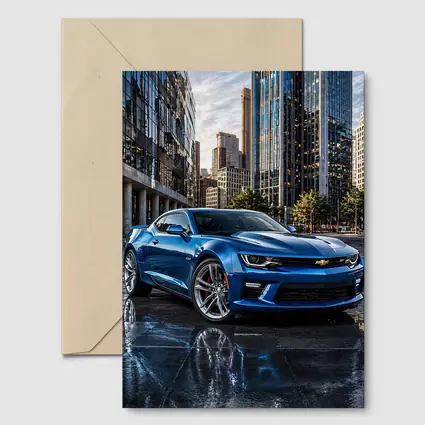 Blue Chevrolet Camaro SS City Background