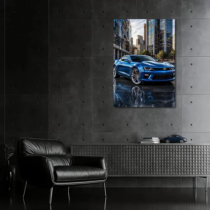 Blue Chevrolet Camaro SS City Background