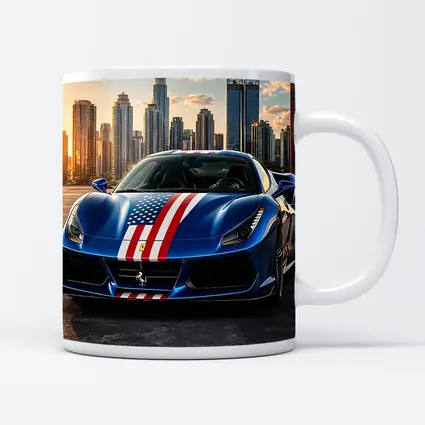 Ferrari 488 GTB American Flag City Skyline