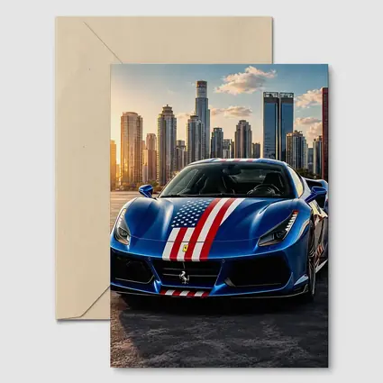 Ferrari 488 GTB American Flag City Skyline
