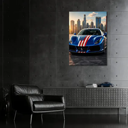Ferrari 488 GTB American Flag City Skyline