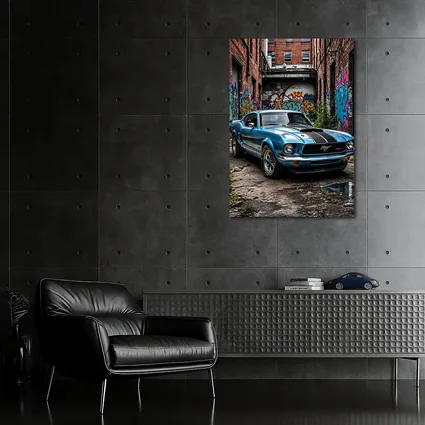 Ford Mustang Classic Blue Urban Graffiti Alley