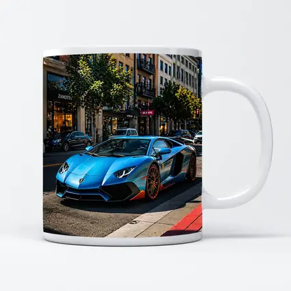Blue Lamborghini Aventador City Street Scene