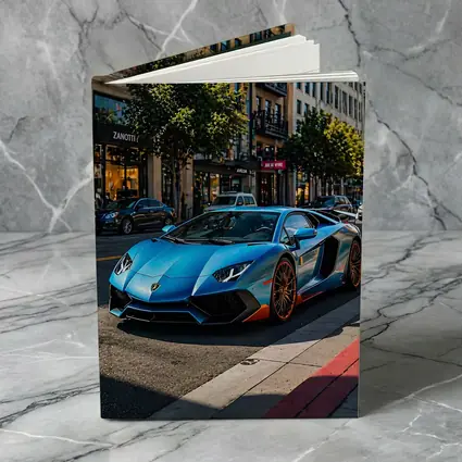 Blue Lamborghini Aventador City Street Scene