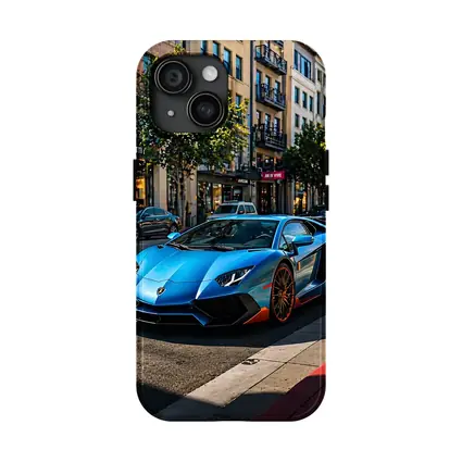 Blue Lamborghini Aventador City Street Scene