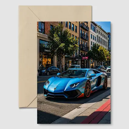 Blue Lamborghini Aventador City Street Scene
