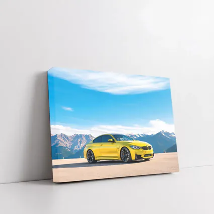 BMW M4 Yellow Parked Mountain Skyline