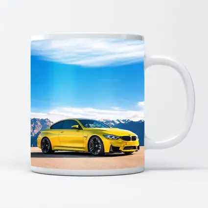 BMW M4 Yellow Parked Mountain Skyline