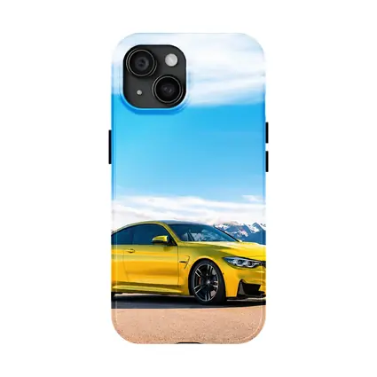 BMW M4 Yellow Parked Mountain Skyline