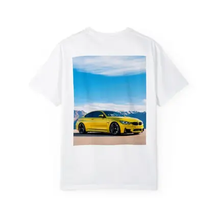BMW M4 Yellow Parked Mountain Skyline