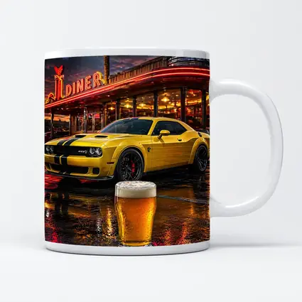 Yellow Dodge Challenger SRT Hellcat Retro Diner