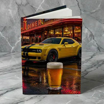 Yellow Dodge Challenger SRT Hellcat Retro Diner