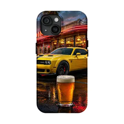 Yellow Dodge Challenger SRT Hellcat Retro Diner