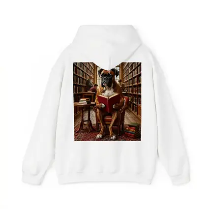 Boxer Dog Reading Book In Library