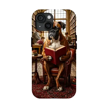Boxer Dog Reading Book In Library