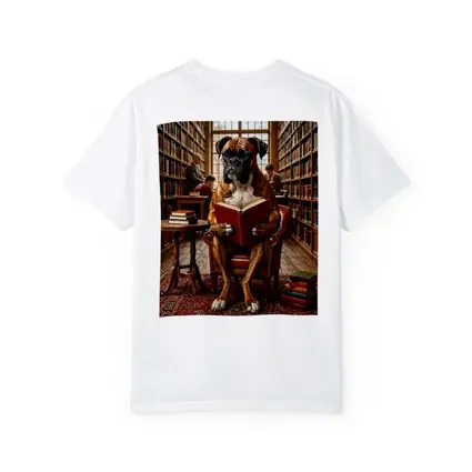 Boxer Dog Reading Book In Library