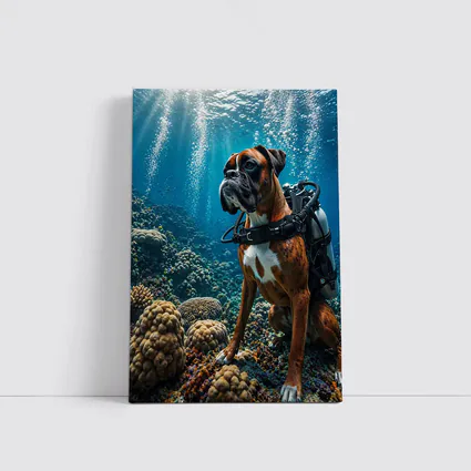 Boxer Dog Scuba Diving Coral Reef Underwater